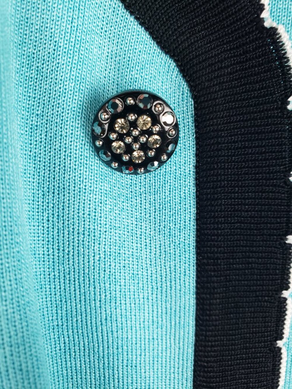 Exclusively Misook Twinset Teal Aqua Black Scalloped Jewels Womens L/XL - Picture 7 of 12
